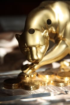 Luxury Golden Jaguar Figurine close up.