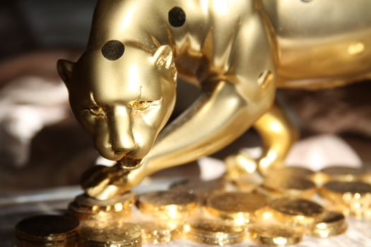 Luxury Golden Jaguar Figurine close up.