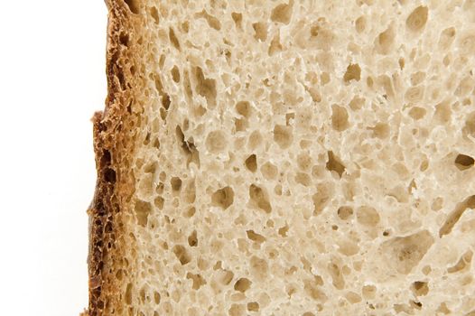 bread detail photo on white background, slice structure