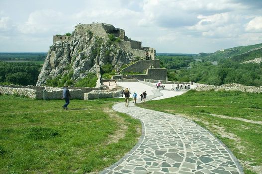 famous ruins of devin castle near bratislava, surounded by rivers dunaj and morava