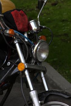 Close up of a motorcycle.