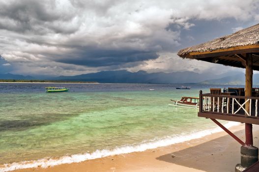Tropical beach resort on the Gili Islands in Indonesia