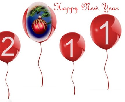 New year collage in the form of inscriptions 2011 on balloons and ball on the white background