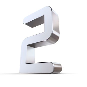 shiny 3d number 2 made of silver/chrome - OCR character look