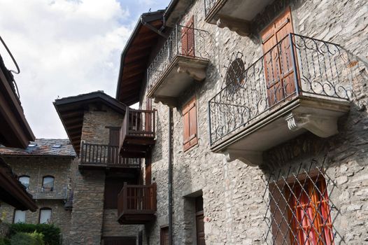 ancient stone homes in Verrand near Courmayeur, Aosta Valley, Italy