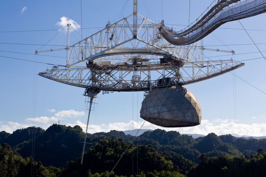 Close up of antennae in the Arecibo Observatory in Puerto Rico