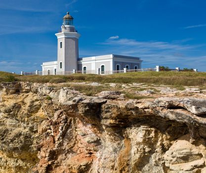 Los Morillos lighthouse on south west corner of Puerto Rico near Cabo Rojo