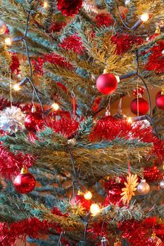 detail of Christmas decoration on tree with light