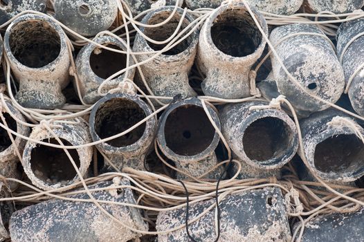 Macro take of some stacked aquaculture utensils