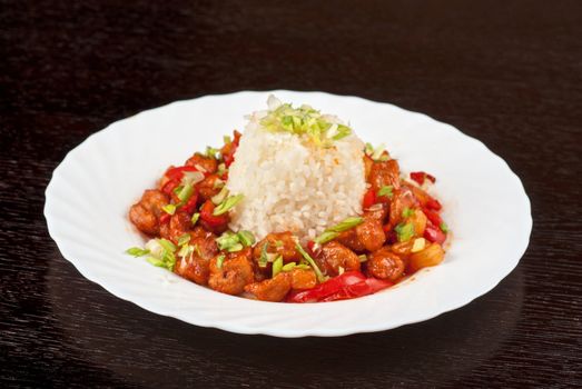 Pork meat and vegetables and pineapple with japanese rice