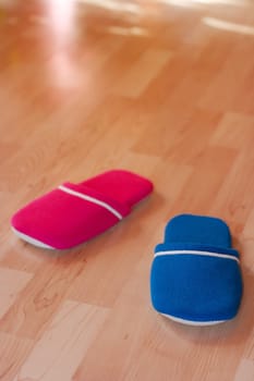 Blue and red slippers. Shallow DoF, focus on the blue one