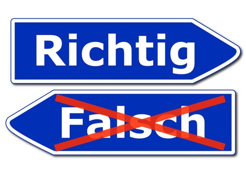 right or wrong concept with road sign isolated on white background
