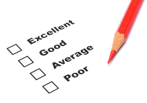 customer service survey with checkbox on form an red pencil