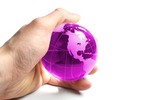 environmental protection or eco concept with world in a hand on white