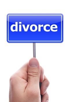 divorce concept with hand holding paper sign