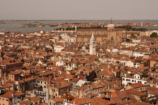 Aerial view of Venice city from the top of the bell tower at the San Marco Square