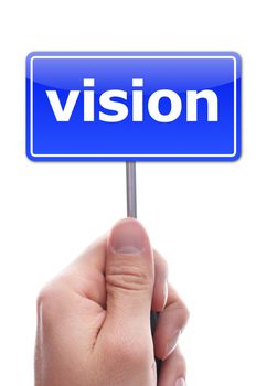vision or future concept with hand word and paper