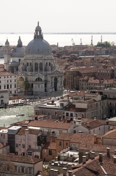 Aerial view of Venice city from the top of the bell tower at the San Marco Square