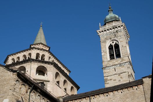 Basilica and tower bellin  Bergamo, Lombardy, Italy