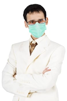 Portrait of the young businessman in a medical mask