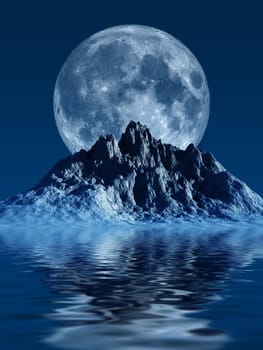 This image shows a generated mountain with moon and sea