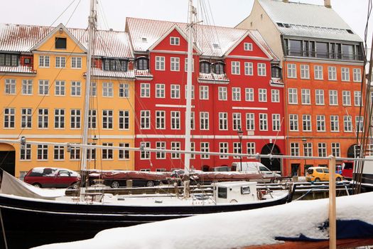 Snow at Nyhavn Cpenhagen during the Christmas holidays