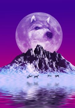 This image shows generated wolves with moon and mountain