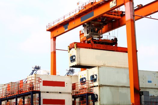 containers loading close up at day