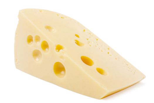 Macro view of piece of cheese isolated on the white
