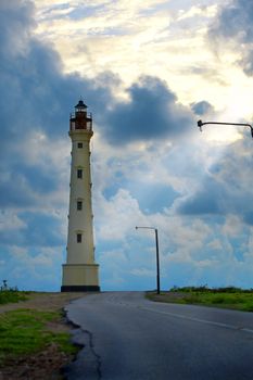 California lighthouse in the sunset on Arubas northwestern tip