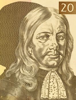 Janez Vajkard Valvasor (1641-1693) on 10 Tolarjev 1992 Banknote from Slovenia. Nobleman, scholar, polymath, and fellow of the royal society making him Austrian in nationality and soldier in profession.