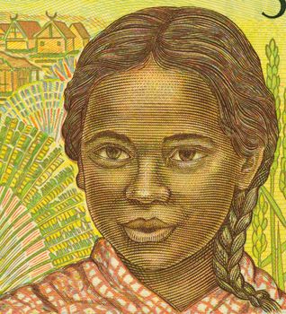 Girl on 500 Francs 1995 Banknote from Madagascar.