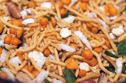 Close up photo of hot spicey Indian snacks