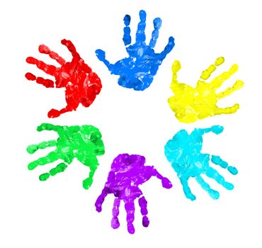 set of hand prints of diffrent colors, isolated on white