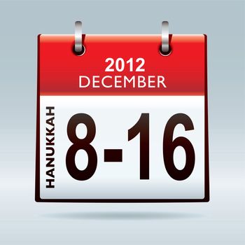 Jewish hanukkah 2012 dates in december with red calendar