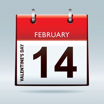 Red top calendar icon for valentines day on 14th February