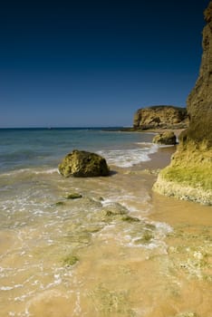 Oura beach and cliffs in Albufeira Portugal