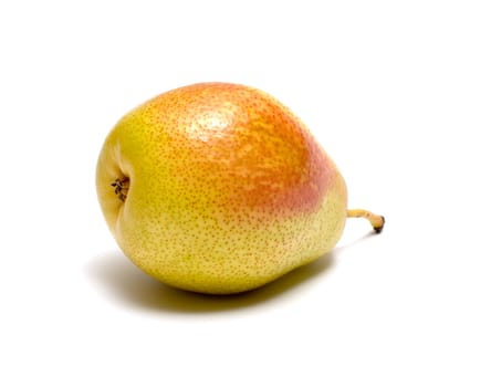 Ripe pear closeup isolated on white background.