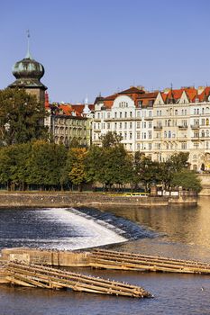 View Vltava river in morning light. Prague. Czech Republic 