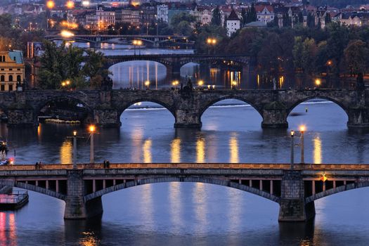 Charles bridge at night. Prague, Czesh republic. 