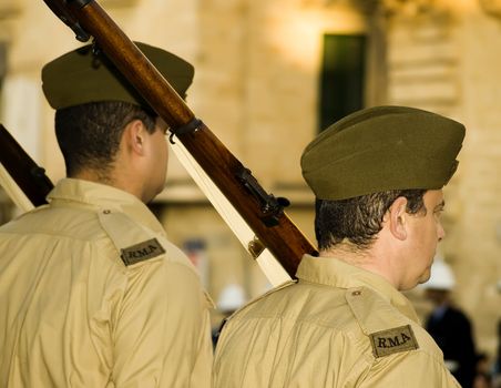 Guards from the Royal Malta Artillery during reenactment