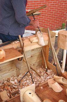 Traditional workshop for making Dutch wooden shoes