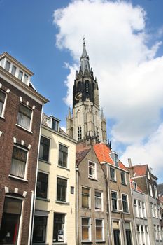 Tower of the great church in Delft, Holland