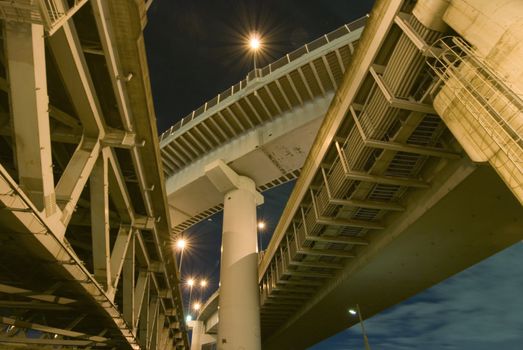 high density highways structure background over night sky, Tokyo, Japan 