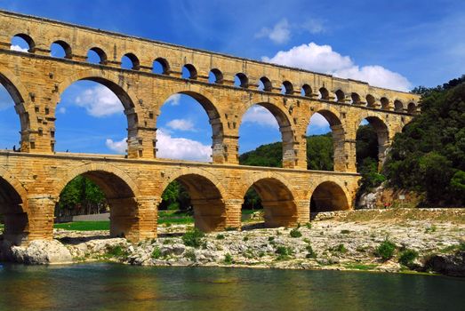 Pont du Gard is a part of Roman aqueduct in southern France near Nimes.