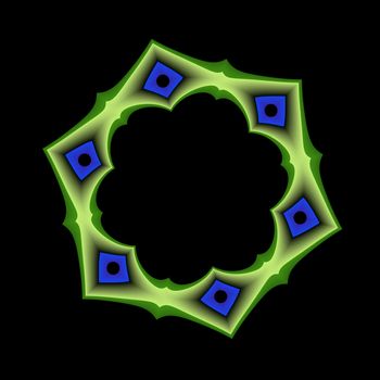 An abstract fractal frame done in shades of blue and green.
