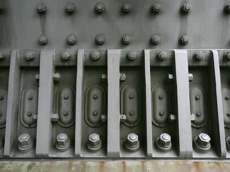 Massive bolts and supports holding the base of the Sydney Harbour bridge in Australia.
