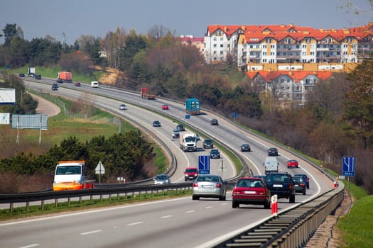 Aerial view of rush hour traffic on the motorway
