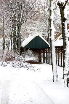 City in winter - Part of old rope-walk in the snow