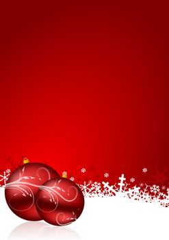red christmas background with snowflakes and christmas balls